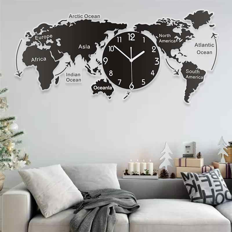 Hiasan Dinding Ruang Tamu 3D World Map Wall Clocks