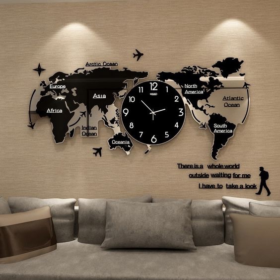 Jam Dinding Unik World Map Peta Dunia