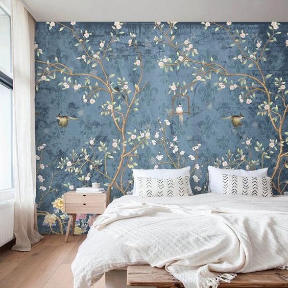 Motif Wallpaper Kamar Tidur Flora dan Fauna Klasik