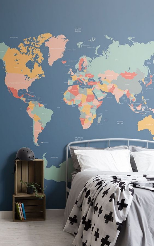 Motif Wallpaper Kamar Tidur World Map