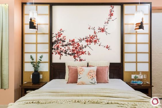 Lukisan Dinding Bunga Sakura, Shoji, dan Bonbori