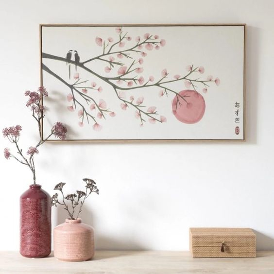 Lukisan Kanvas Lanskap Bunga Sakura