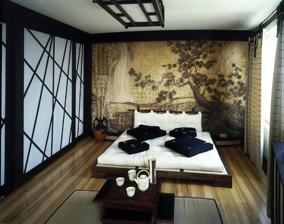 Konsep Kamar Tidur ala Jepang dengan Wallpaper