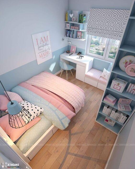 Kamar Tidur Anak Perempuan Minimalis Biru Pink
