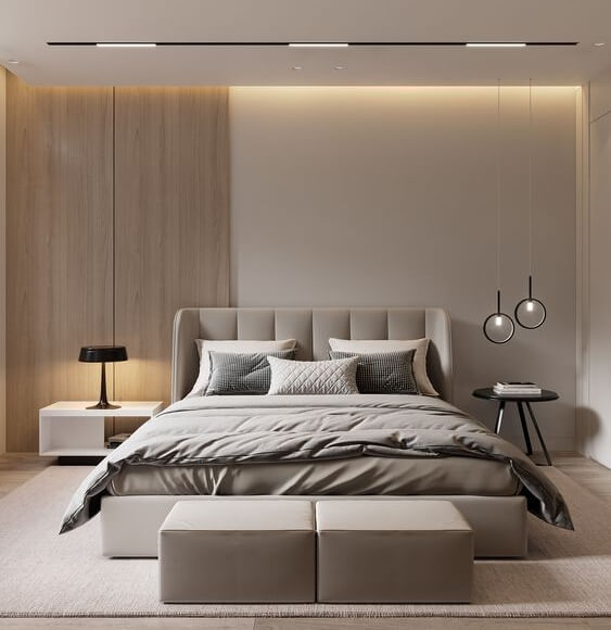 Kamar Tidur Mewah Modern dengan Furnitur Simpel